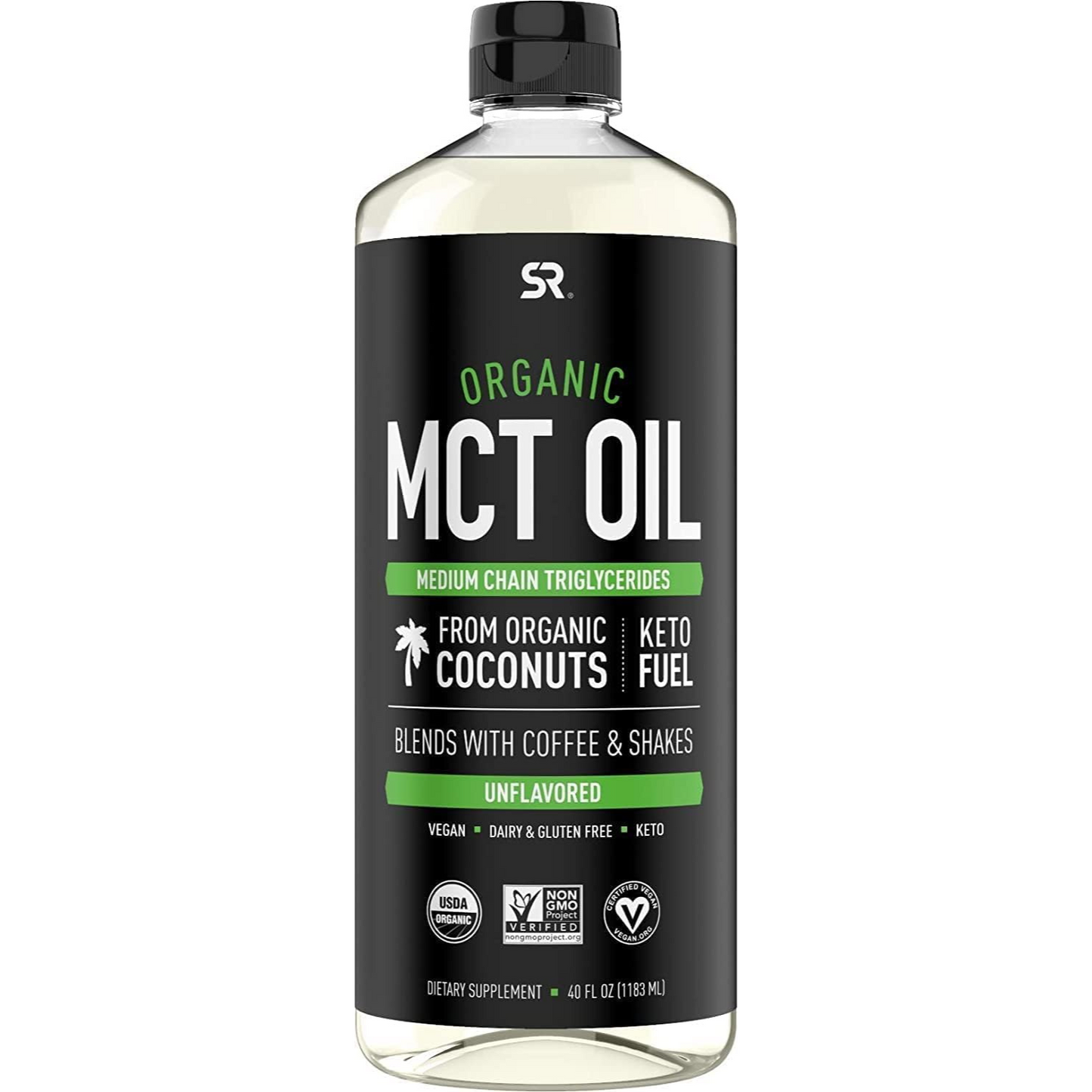Aceite Orgánico de Coco MCT Sports Research , Certificado por USDA, KETO y PALEO , Non-GMO Combustible Corporal 1183 ml.