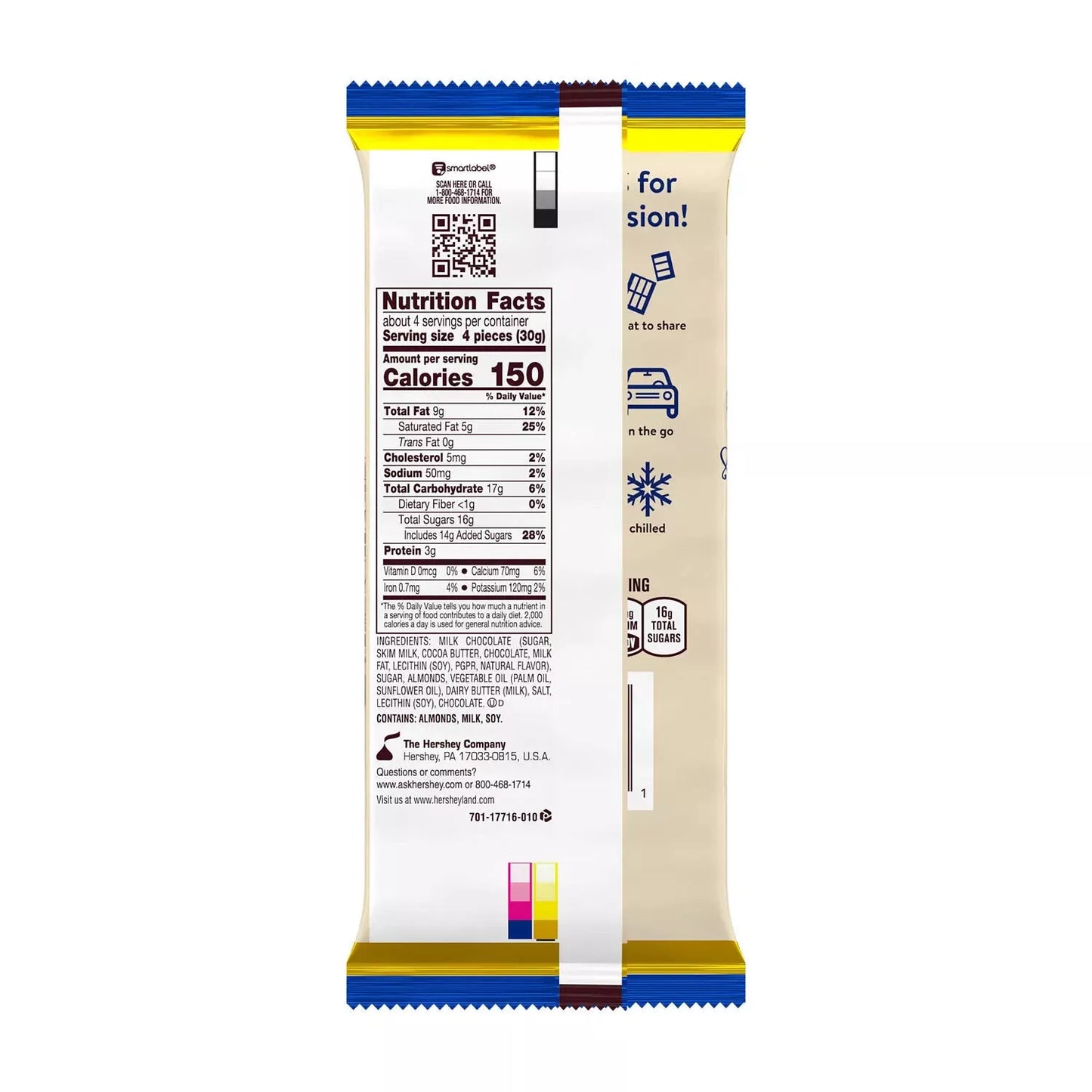 HERSHEY'S, SYMPHONY Extra cremoso - Milk chocolate, almendras y Toffee XL120gr