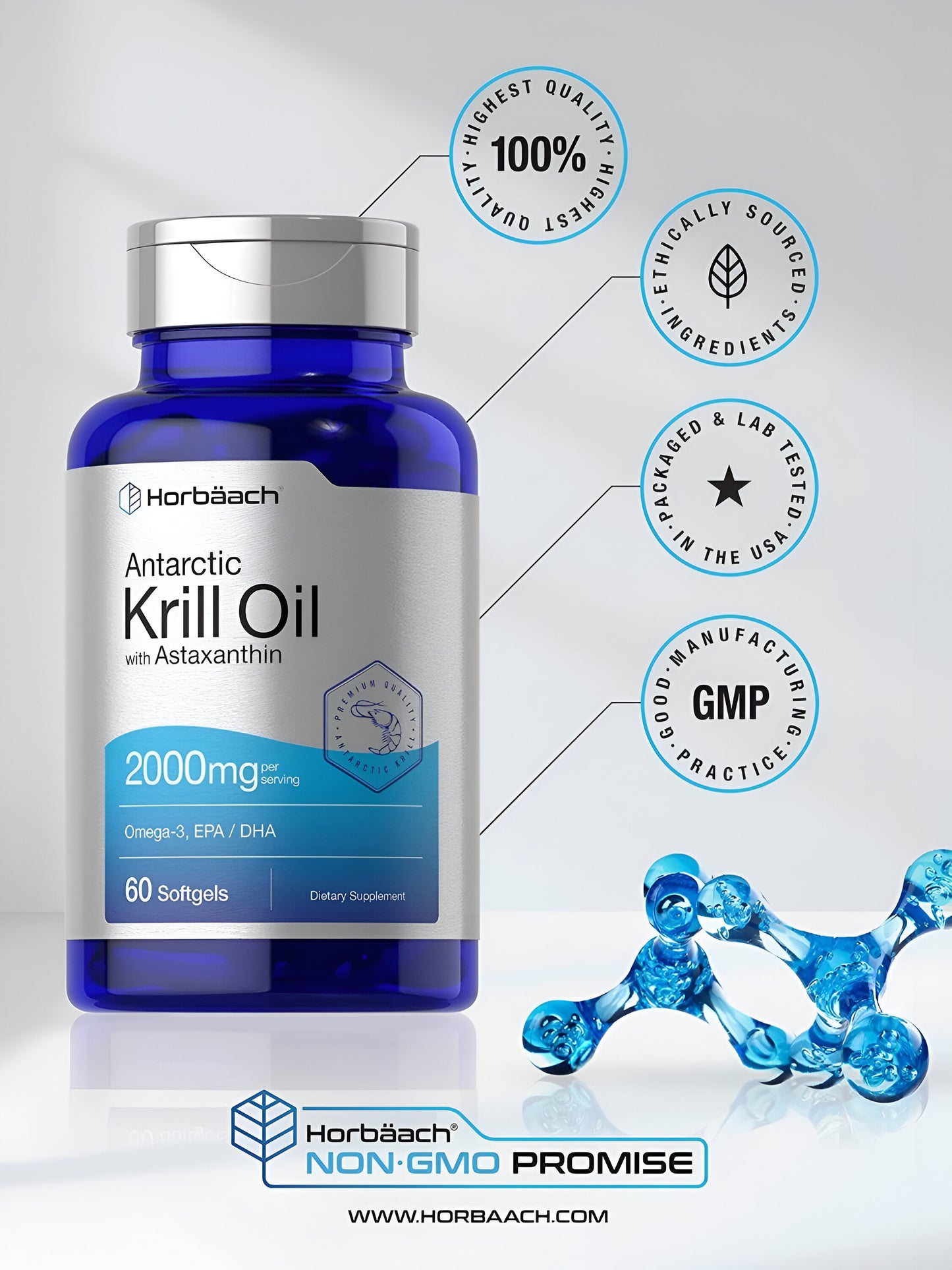 Krill Oil 2000mg , 60 capsulas - Horbaach