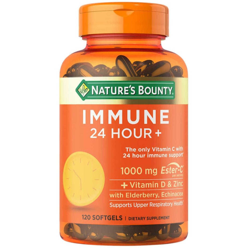 Nature's Bounty, IMMUNE 24HRS+ 120 softgels - 100mg Ester-C+ vitamina D y Zinc