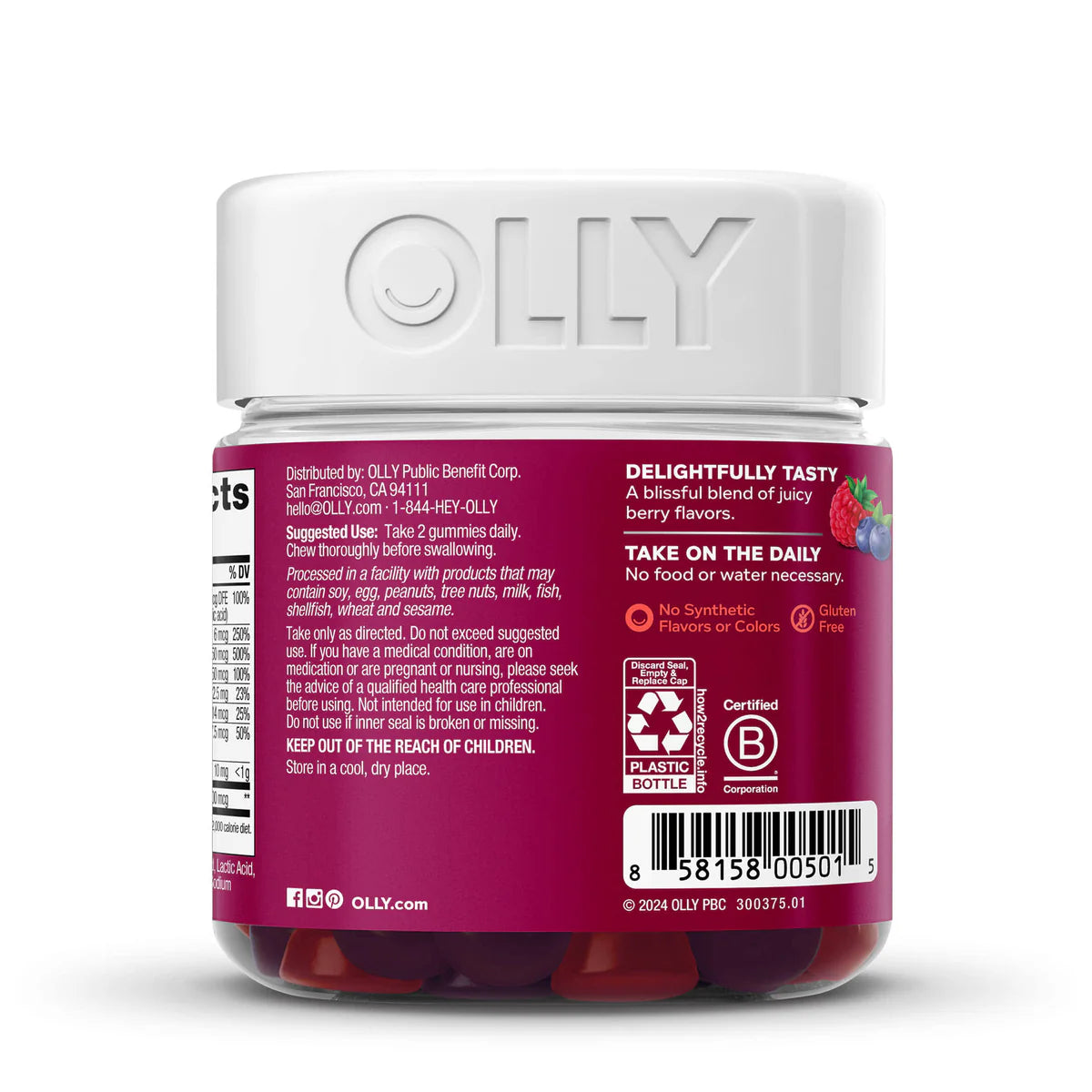 OLLY Women's Multi Vitamin Gummies with Biotin, Blissful Berry 90 gummies