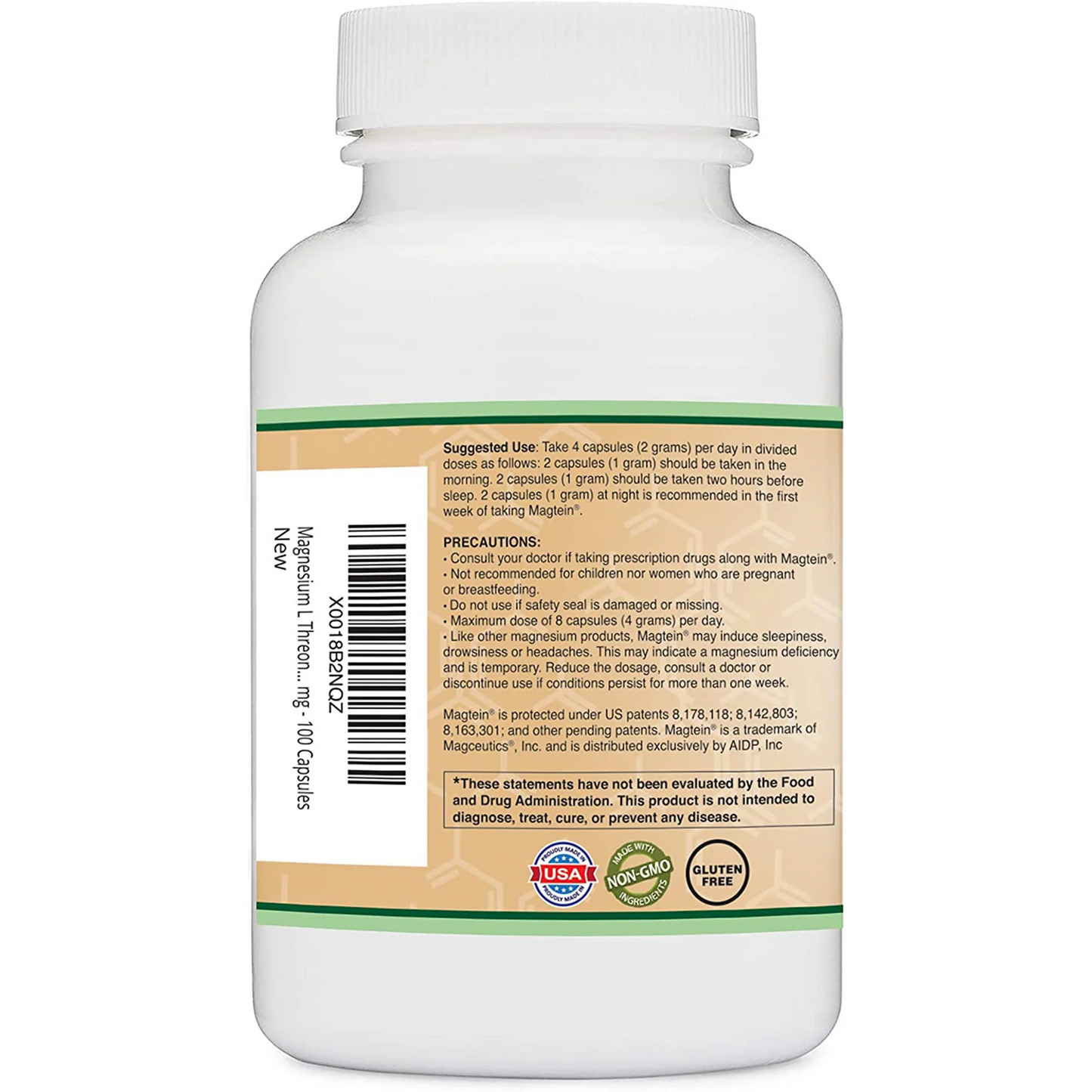 Double Wood - Magtein - Magnesio L Treonato, alta absorción, 2000mg 100 Cápsulas