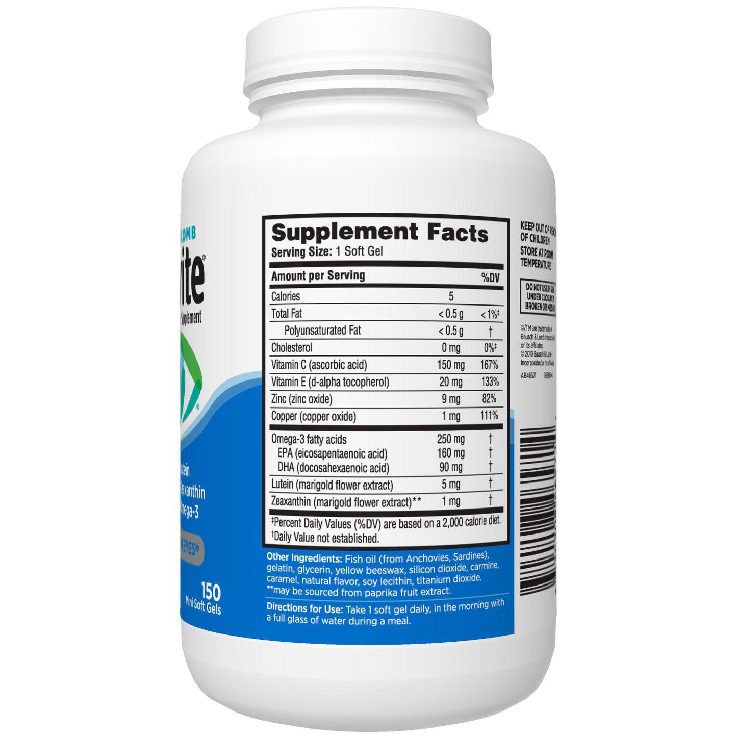 Bausch + Lomb Ocuvite Supplement, 150 mini softgels para Adultos 50+