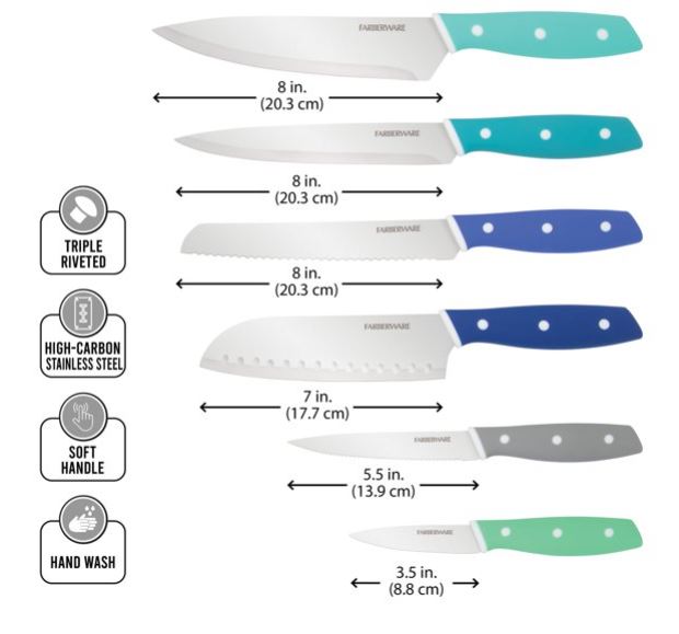 Farberware Classic - Juego de cuchillos y medidores de acero inoxidable de 23 piezas