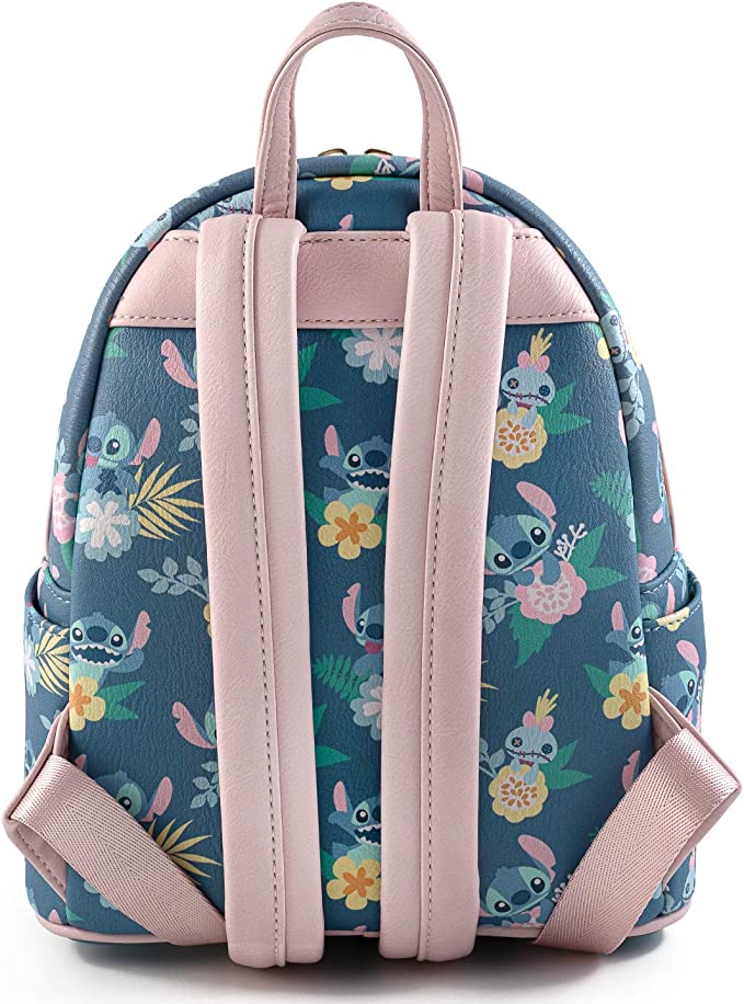 Loungefly x Disney Lilo & Stitch - Mini mochila de piel sintética con estampado completo, Azul