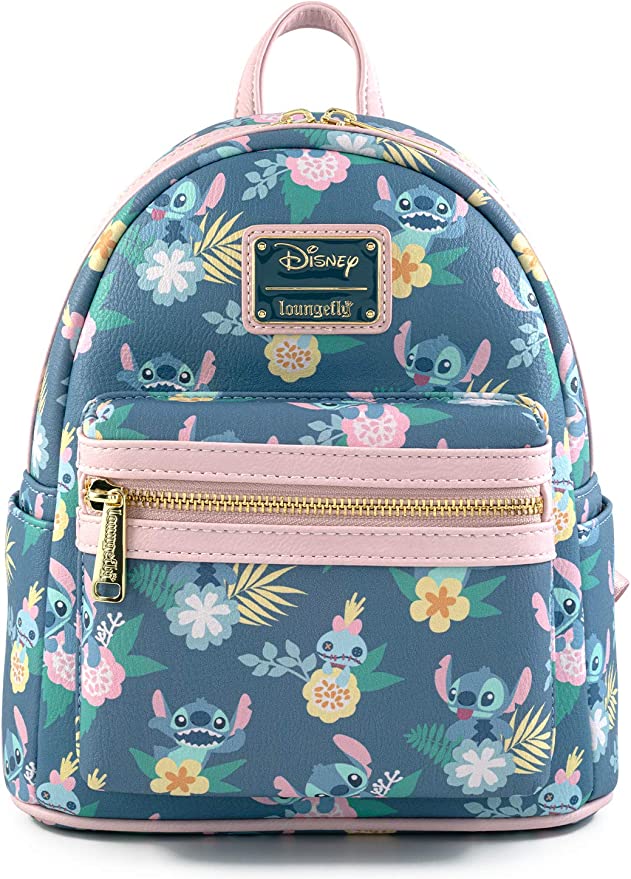 Loungefly x Disney Lilo & Stitch - Mini mochila de piel sintética con estampado completo, Azul