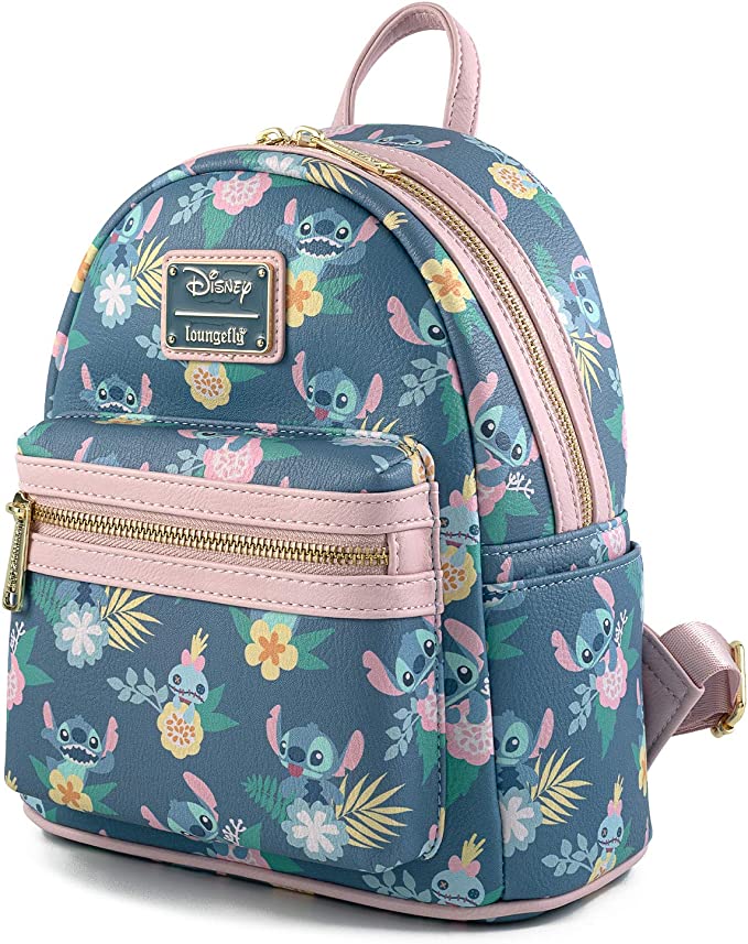 Loungefly x Disney Lilo & Stitch - Mini mochila de piel sintética con estampado completo, Azul