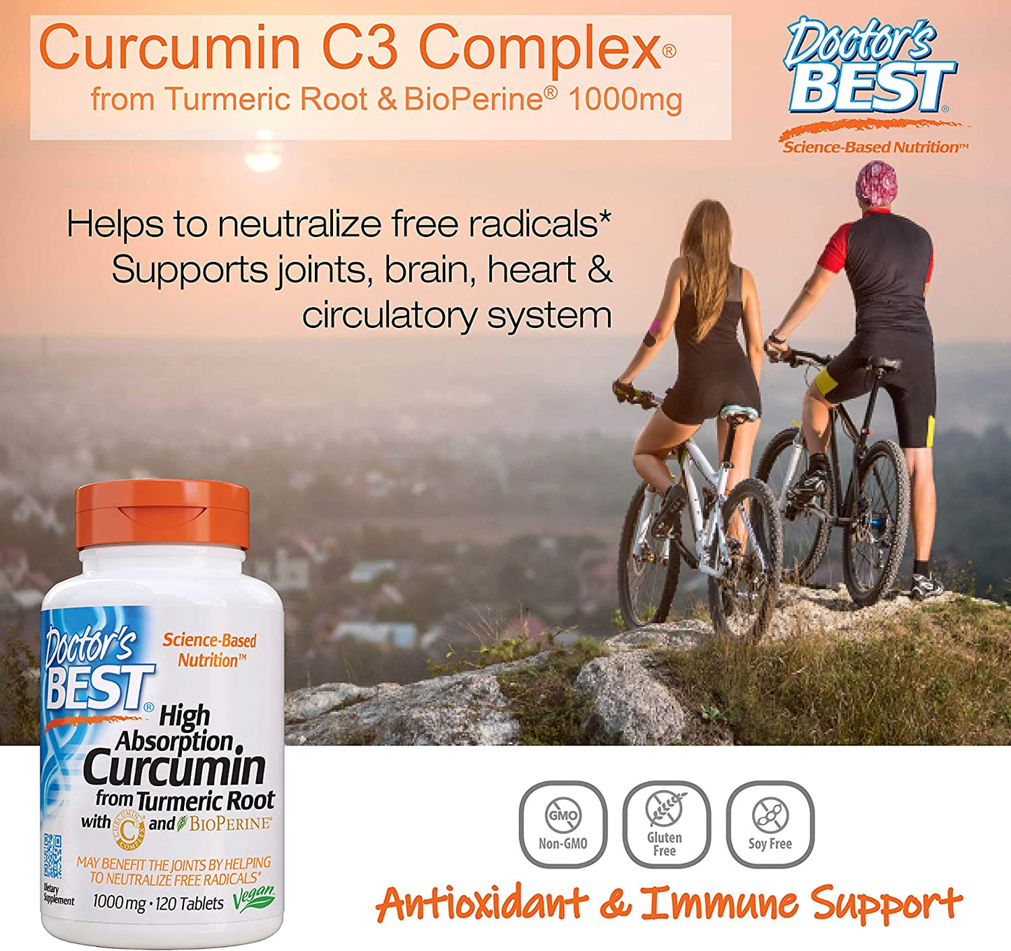 Doctor's Best Curcumina de raíz de cúrcuma con complejo C3 y bioperina- 120 tabletas