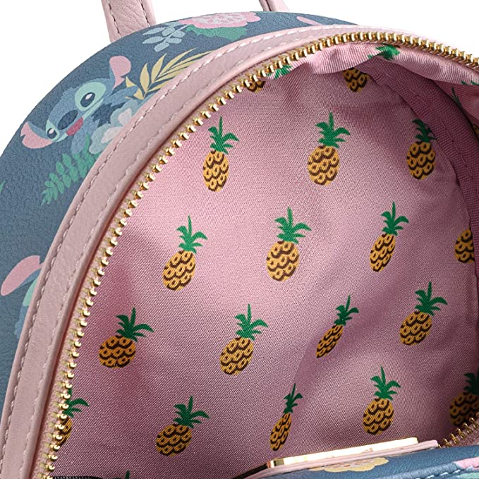 Loungefly x Disney Lilo & Stitch - Mini mochila de piel sintética con estampado completo, Azul