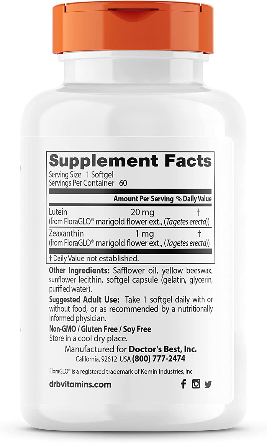 Doctor's Best Luteina con FloraGlo Luteina , 20 mg, 60 Capsulas de gel