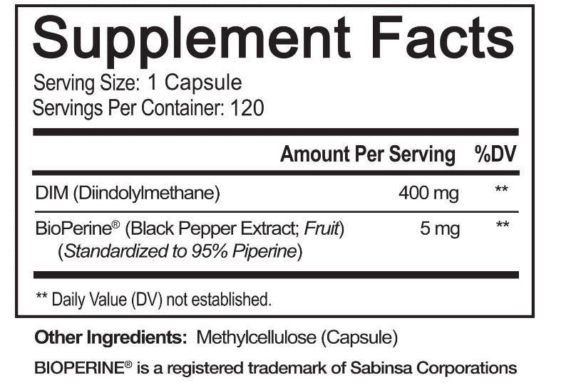 DIM NutriFlair 400 mg con bioperina, 120 cápsulas