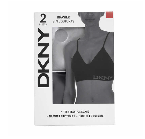 DKNY Bralette sin costuras, sin alambre, 2 unidades (negro/gris)