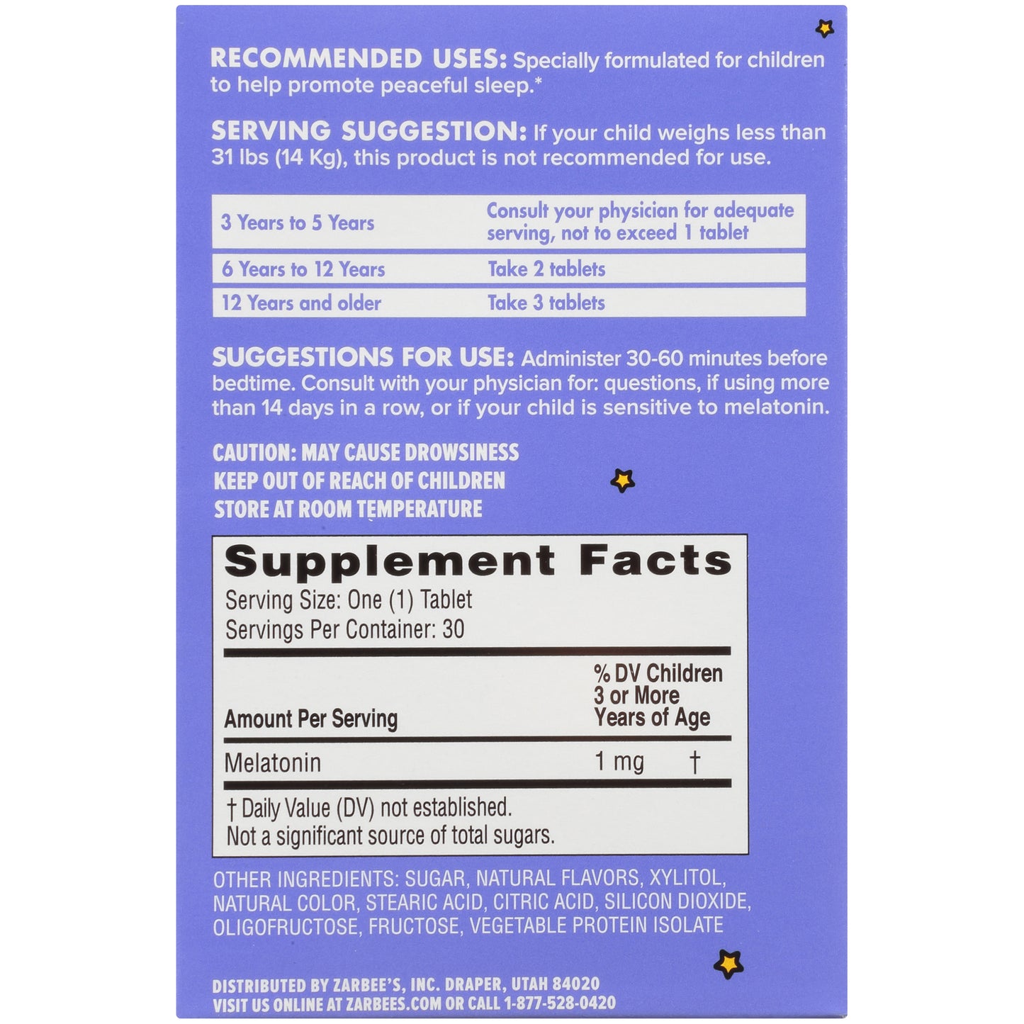 Zarbee's Naturals Children's Melatonin 30 Tabletas Masticables sabor a Uva