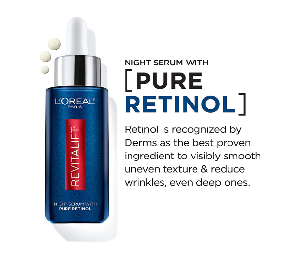 L'Oreal Paris Suero de retinol para cara, suero nocturno 0.3% - 30ml
