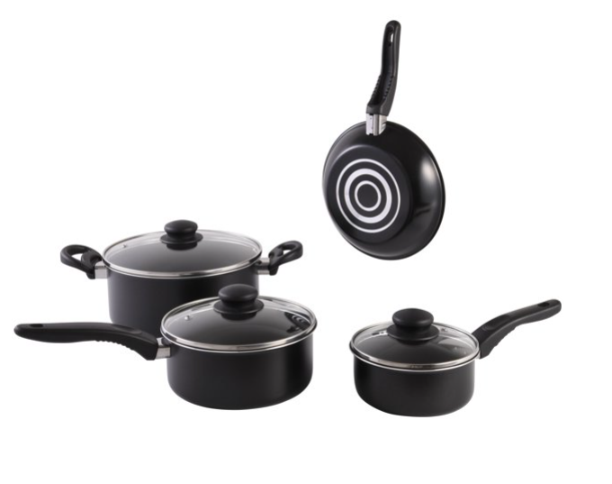 Juego de ollas de cocina antiadherentes Mainstays 7 piezas, color negro