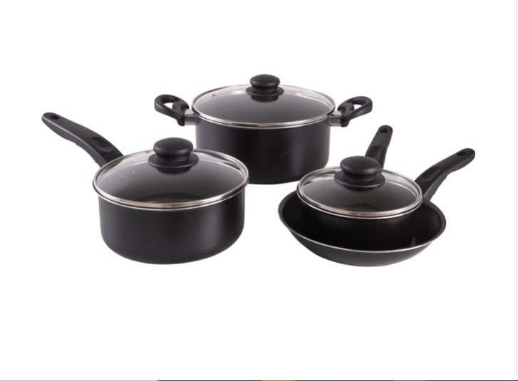 Juego de ollas de cocina antiadherentes Mainstays 7 piezas, color negro