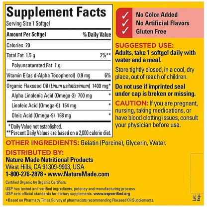 Nature Made Flaxseed Oil 1400 mg Softgels for Heart Health 300 softgels