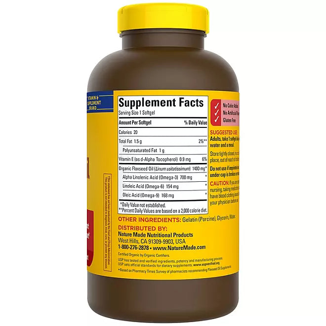 Nature Made Flaxseed Oil 1400 mg Softgels for Heart Health 300 softgels