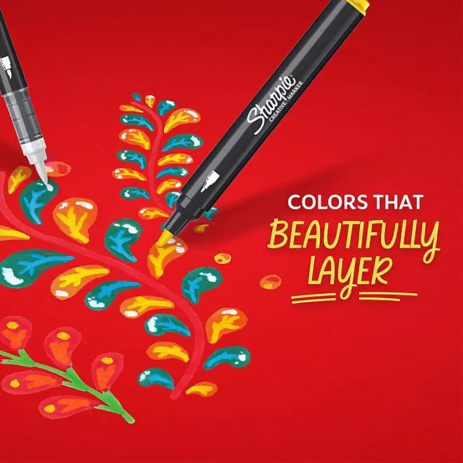 Sharpie Creative Markers, Brush & Bullet Tips, Assorted Colors, 12 plumones