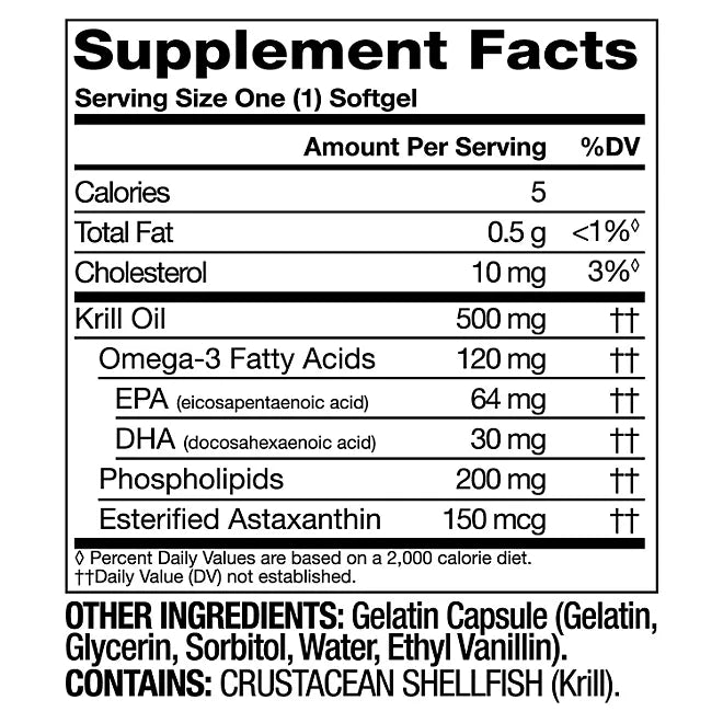 Krill Oil 500mg. Member's Mark Extra Fuerte 160 Capsulas de Gel