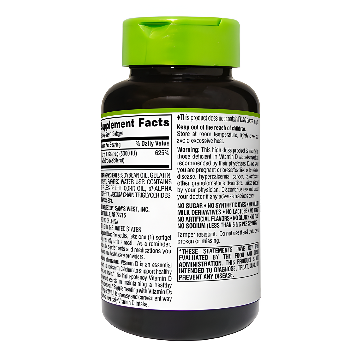 Vitamina D3 - Members Mark - 400 Capsulas blandas (5000 iu)