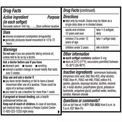 Member's Mark Stool Softener Softgels, 100 mg Docusate Sodium, 600 unidades