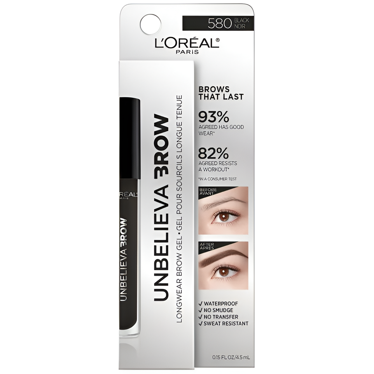 L'Oreal Paris Unbelieva-Brow Longwear Gel para cejas tintado resistente al agua, negro