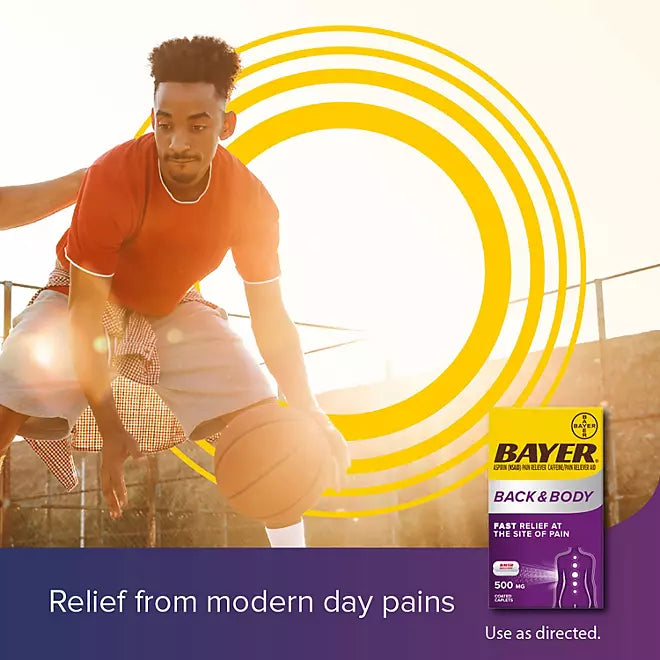 Bayer Back and Body Pain Reliever Aspirin con cafeína, 500mg, 250 ct.