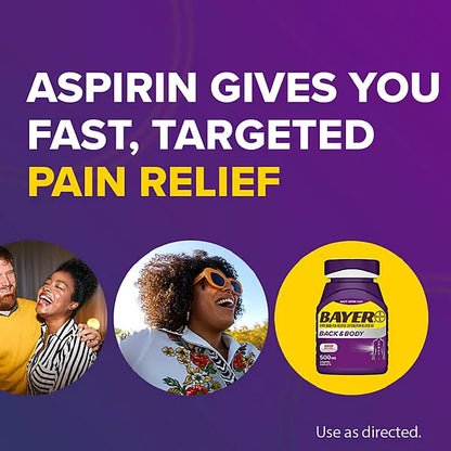 Bayer Back and Body Pain Reliever Aspirin con cafeína, 500mg, 250 ct.
