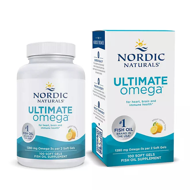 Nordic Naturals Ultimate Omega, sabor a limón, 1280 mg de Omega-3, suplemento de aceite de pescado Omega-3 de alta potencia con EPA y DHA, sin OMG - CAPSULAS EN GEL