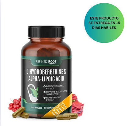 dihidroberberina de raíz refinada de 300 mg con ácido alfa lipoico de 600 mg, 120 capsulas
