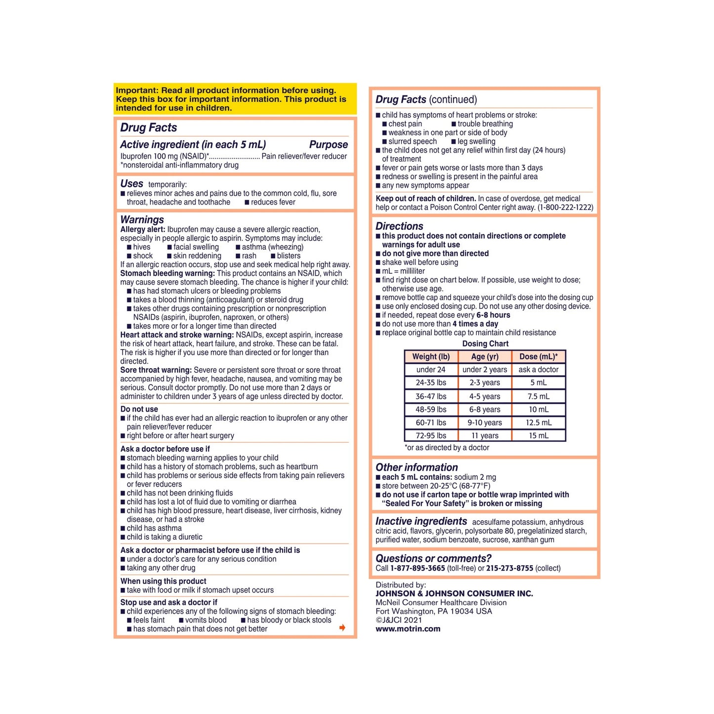 Children's Motrin Ibuprofeno Medicina para Niños, Sabor a Bayas, 8 fl. oz