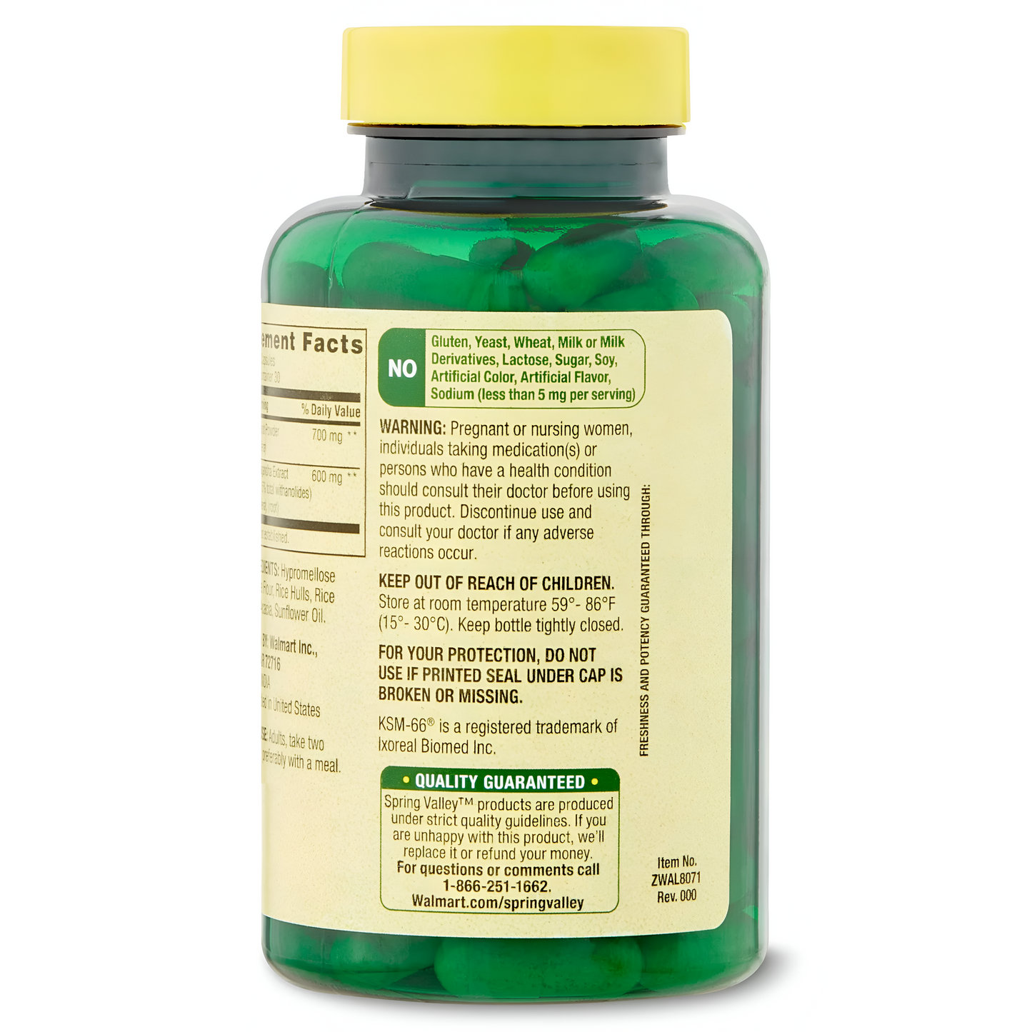 Ashwagandha 1300mg extra fuerte, 60 capsulas- Spring Valley