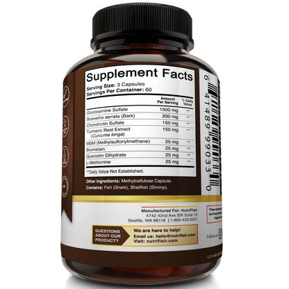 GLUCOSAMINA CONDROITINA  CÚRCUMA Y MSM -Nutriflair 180 cápsulas