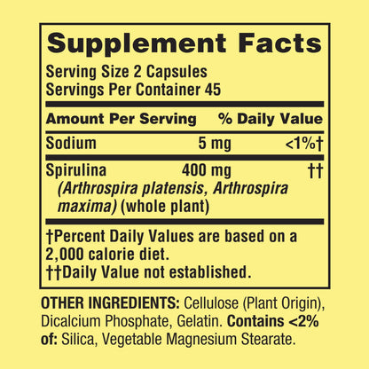 Spirulina - Spring Valley - 400 mg - 90 Capsulas