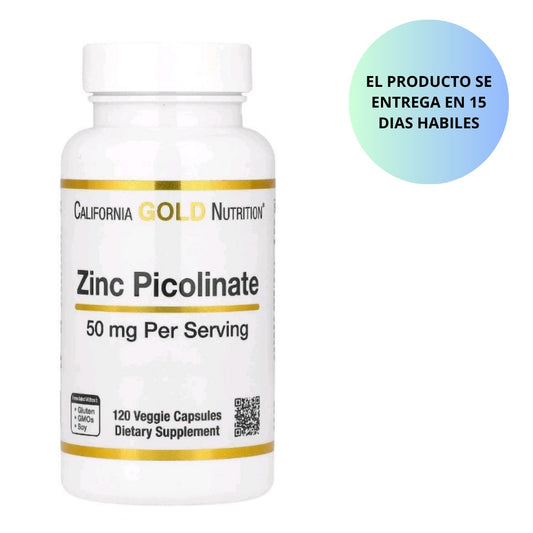 California Gold Nutrition Picolinato de zinc 50 mg 120 cápsulas vegetales