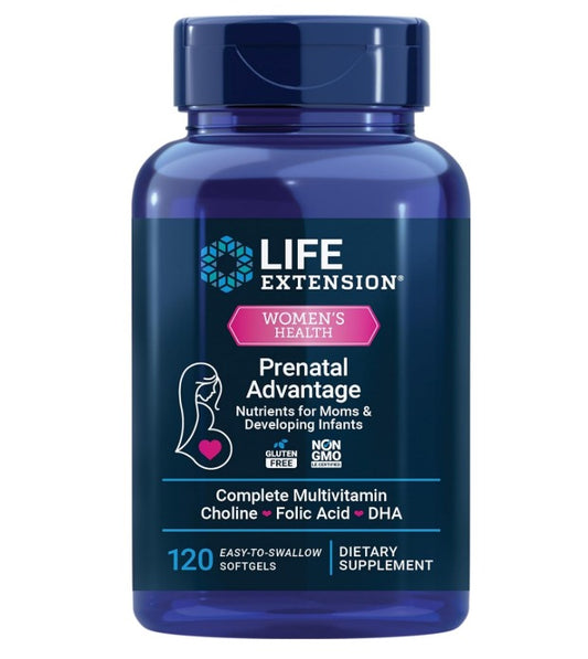 Life Extension Prenatal Advantage 120 softgels multivitamínico completo - Choline + Ácido Fólico + DHA