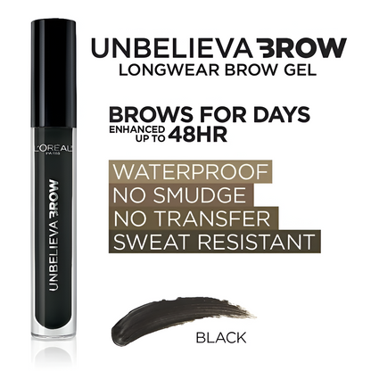 L'Oreal Paris Unbelieva-Brow Longwear Gel para cejas tintado resistente al agua, negro