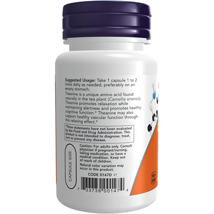 NOW L-Theanine 200 mg con inositol 60 capsulas veg