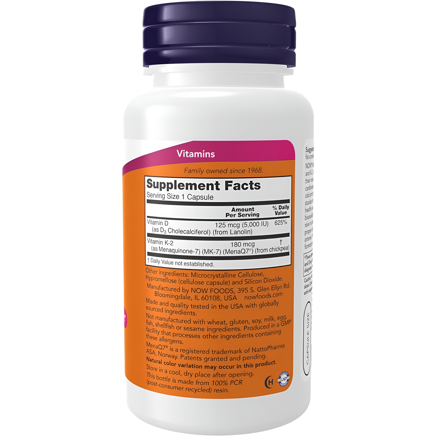 NOW Suplementos, Mega D-3 y MK-7, 5000 UI/180 mcg, apoyo óseo y cardiovascular*, vitaminas K-3 y K-2, 120 cápsulas