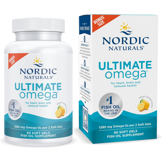 Nordic Naturals Ultimate Omega, sabor a limón,  90 Capsulas de Gel  1280 mg de Omega-3, suplemento de aceite de pescado Omega-3 de alta potencia con EPA y DHA, sin OMG