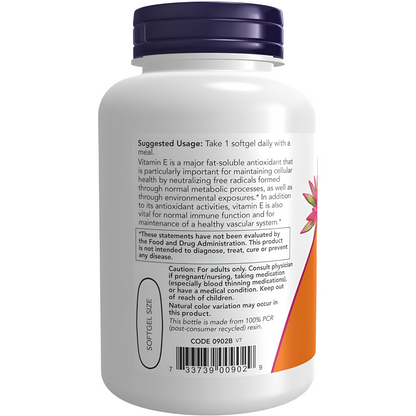 NOW Suplementos, Vitamina E-1,000 UI Tocoferoles Mixtos, Protección Antioxidante*, 100 Cápsulas Blandas