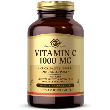 Solgar Vitamina C 1000 mg, 100 cápsulas vegetales, antioxidante , salud general, piel, suplemento de bioflavonoides, 100 Capsulas
