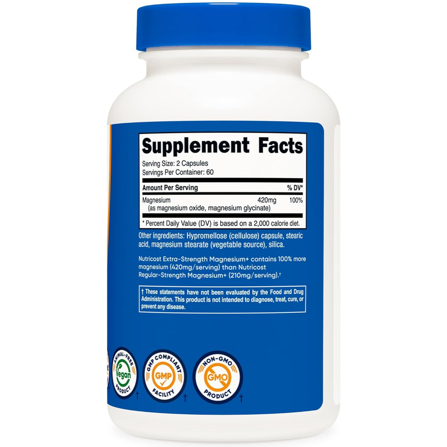 Nutricost magnesio + extra fuerte 420 mg, 120 cápsulas - 60 porciones