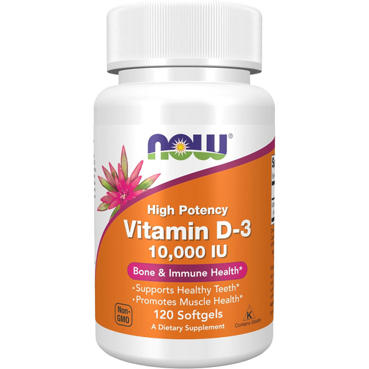 NOW Suplementos, Vitamina D-3 10,000 UI - 120 Cápsulas Blandas