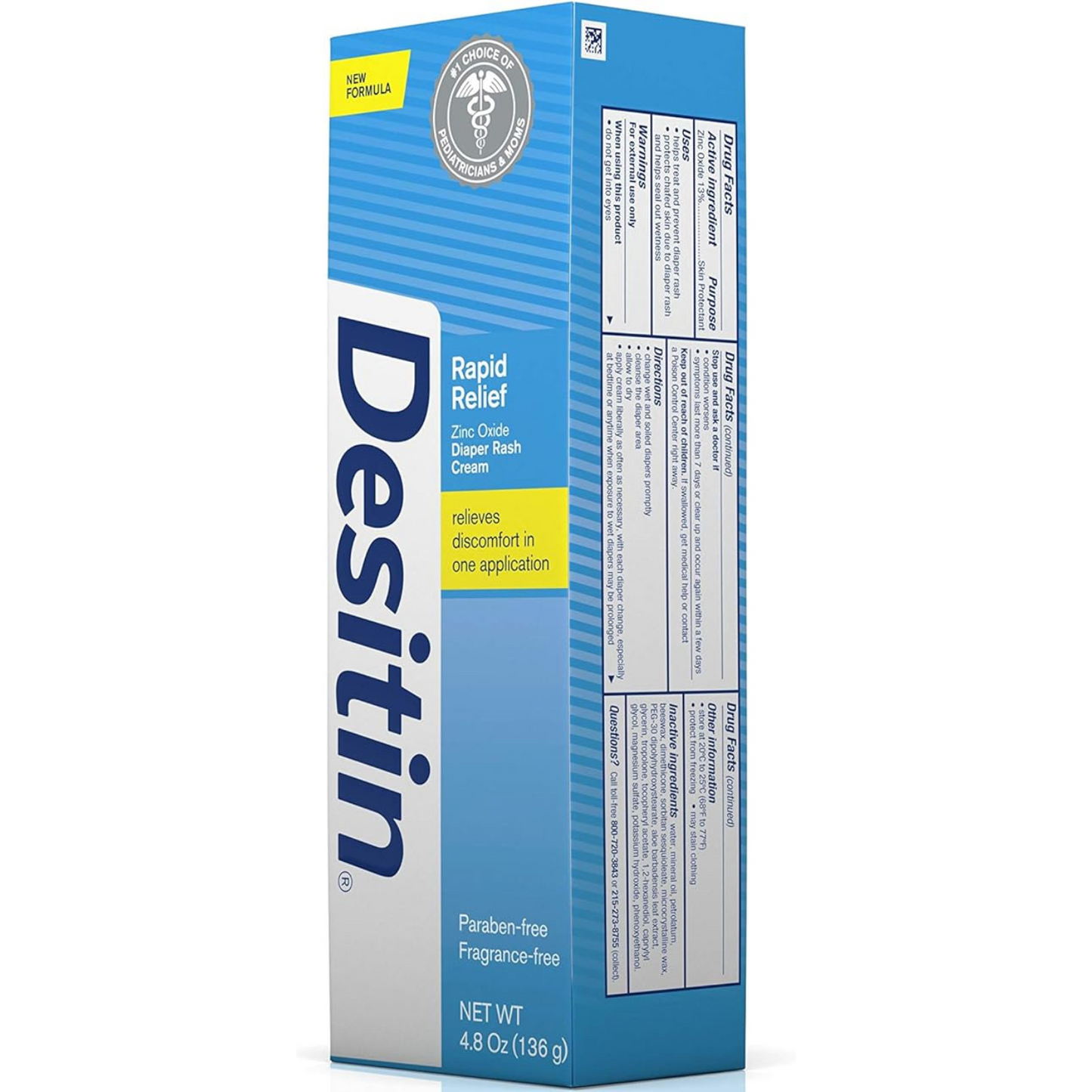 Desitin Daily Defense - Crema antidermatitis para pañales con óxido de zinc para tratar, aliviar y prevenir la dermatitis del pañal, hipoalergénica, sin colorantes, ftalatos ni parabenos, 4.8 onzas