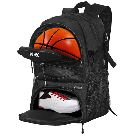 WOLT | Mochila de baloncesto grande con soporte de pelota separado y compartimento para zapatos, ideal para baloncesto, fútbol, voleibol, natación, gimnasio, viajes