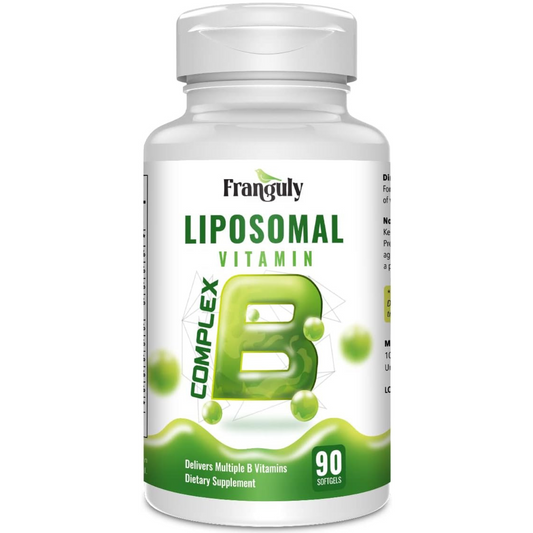 FRANGULY Vitaminas B activas del complejo B liposomal con colina e inositol, 90 cápsulas blandas de alta potencia B1, B2, B3, B5, B6, biotina, folato, B12 metilado, suplementos inmunológicos, energéticos, cerebrales y cardíacos