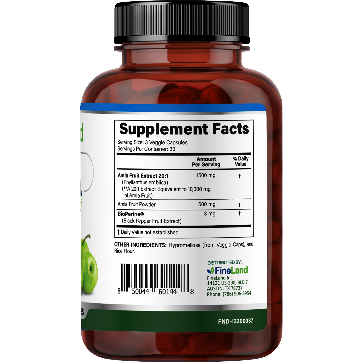 Amla 20:1 Extract + bioperine 30,600mg strength 90 cápsulas