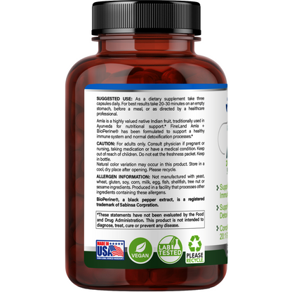 Amla 20:1 Extract + bioperine 30,600mg strength 90 cápsulas